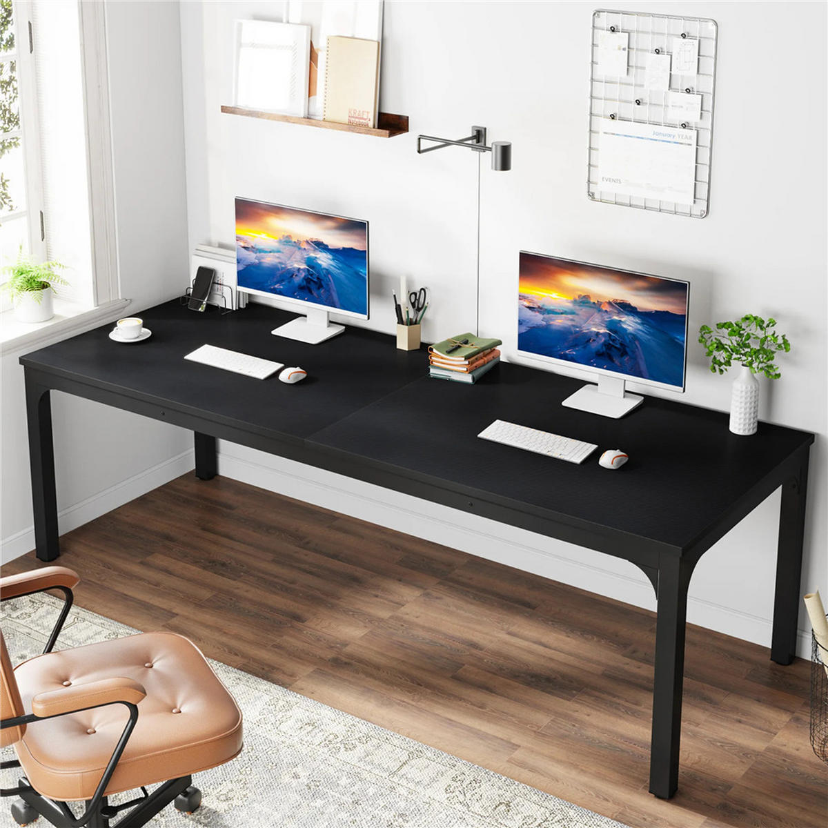 SCHREIBTISCH 200/70/75 cm 2-Personen Computertisch Schwarz - Schwarz, Metall (180/70/75cm) - Kaket