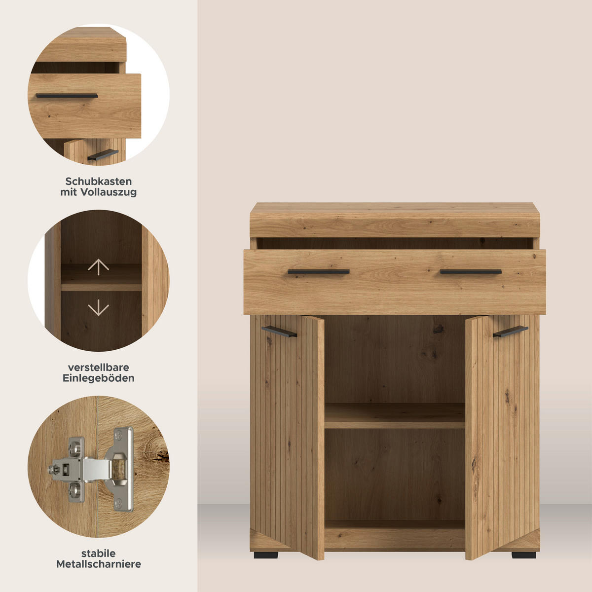 STANDSCHRANK SCOUT (B/H/T: ca. 74/88/31 cm) in Artisan Eiche Nachbildung/Artisan Eiche Nachbildung - Eiche Artisan, Holz (74/88/31cm)