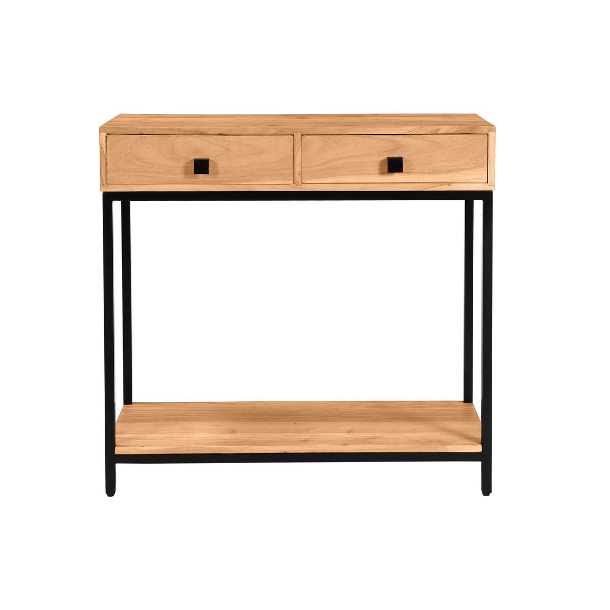 KONSOLE 2 Schubladen Akazienholz Metall B80 cm AXELLE - Dunkelbraun, Holz (80/35/76cm) - Miliboo