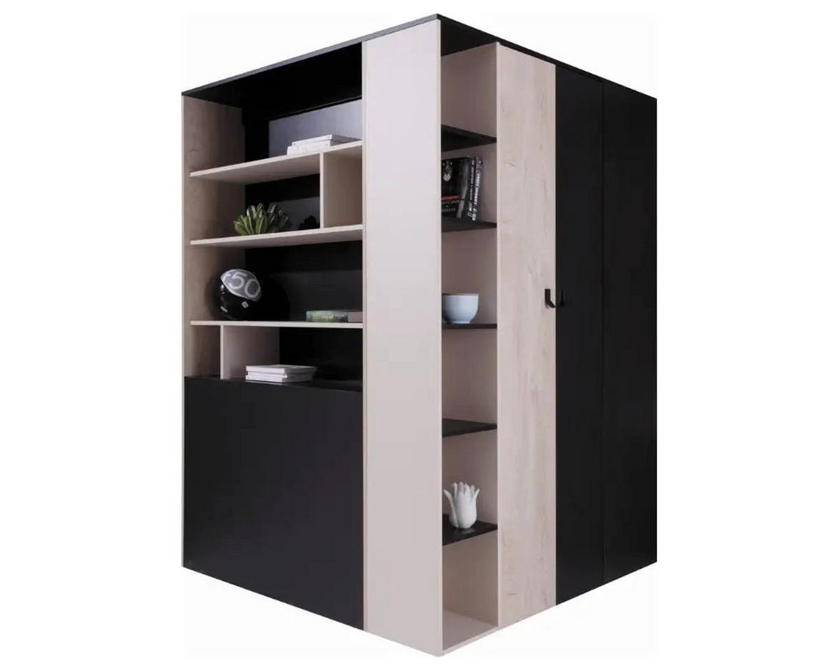 SCHLAFZIMMER Set 6-tlg. – PLANET System – Sonoma / Schwarz - Schwarz, Holzwerkstoff (135/190/135cm) - hi-markt