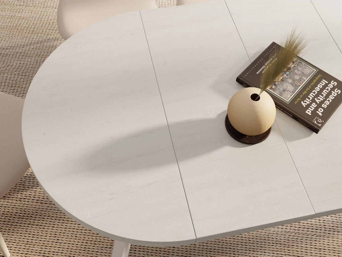 ESSTISCH Avero White runder ausziehbarer, Kiefer weiß 80-160/80/77 cm - Weiß, Holz/Holzwerkstoff (80/80/77cm) - WFL GROUP