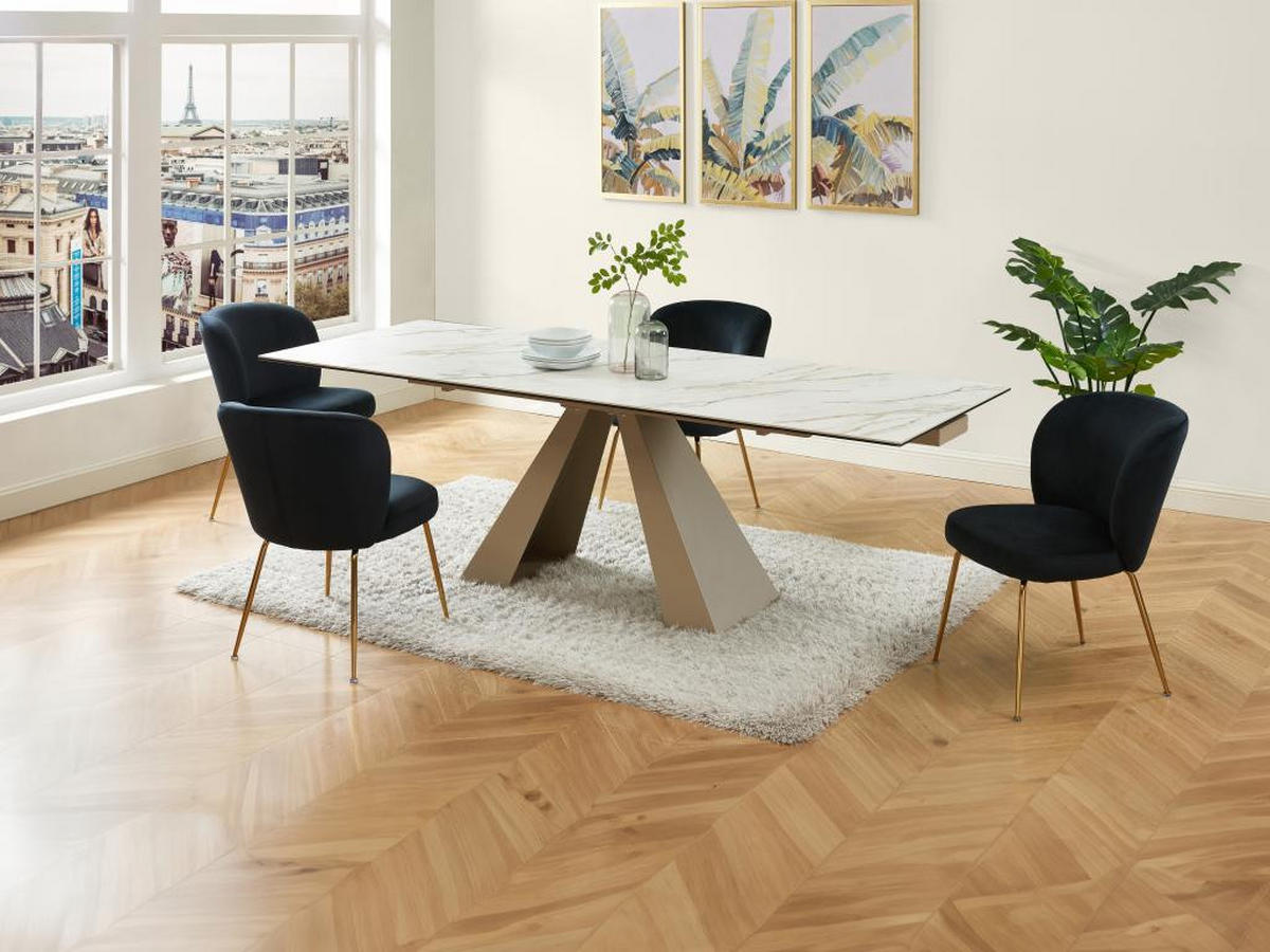 ESSTISCH ausziehbar - 6 bis 10 Personen - Keramik & Metall - Marmor-Optik Weiß & Beige - LOZIPA - Beige, Glas (240/90/76cm) - Vente-Unique