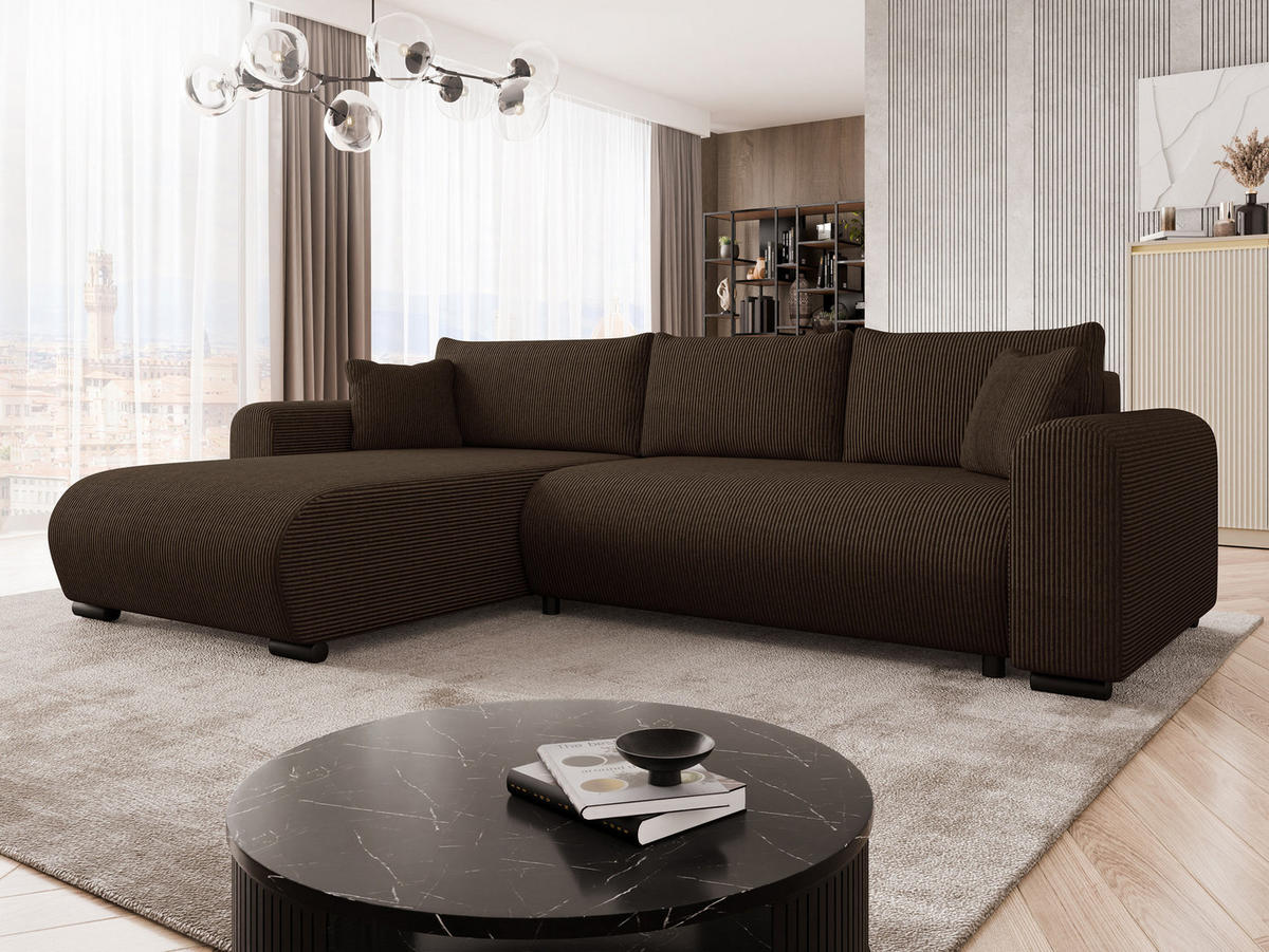 ECKSOFA Merkos Cord - Dunkelbraun/Schwarz, Holz/Textil (285/188cm) - MIRJAN24