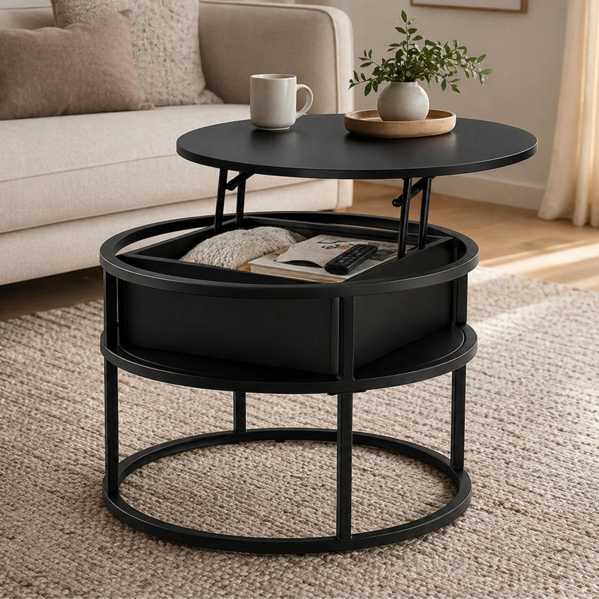 COUCHTISCH mit Klappdeckel in Schwarz - Schwarz, Metall (60/60/48cm) - Home Collective