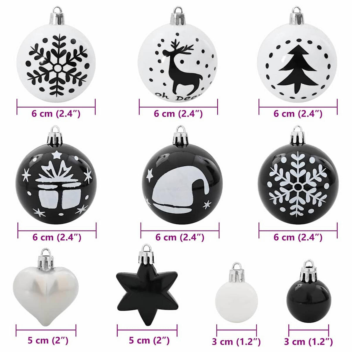 WEIHNACHTSKUGEL-SET 40 -teilig 6/6/6 cm Schwarz Kunststoff - Schwarz, Kunststoff (6/6/6cm) - vidaXL