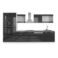 PENTRY R-Line Antracit högblank/vit 350 cm med högskåp, AP marmor - Vit/Svart högglans, Träbaserade material (350/206.8/60cm) - Vicco