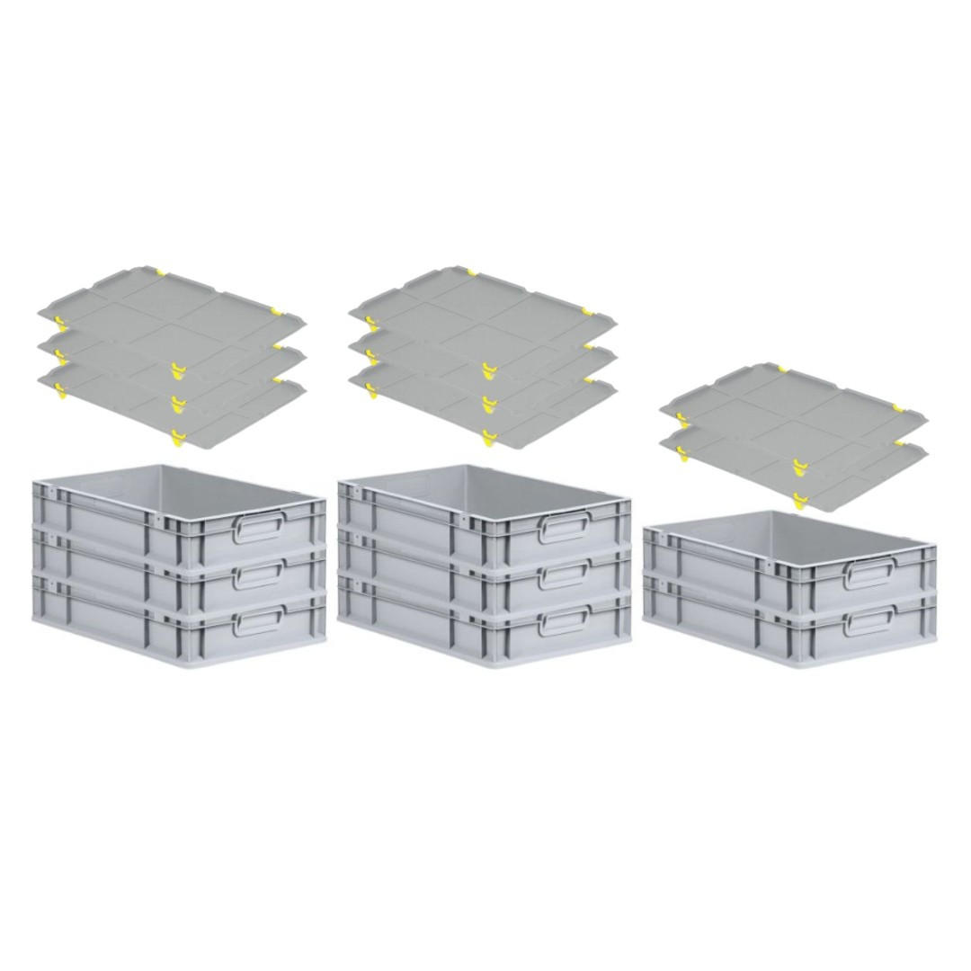 EUROBOX 8x Nextgen Economy Mit Auflagedeckel Grau/Gelb Griffe Geschlossen 23 Liter - Gelb, Kunststoff (40/12/60cm) - PROREGAL