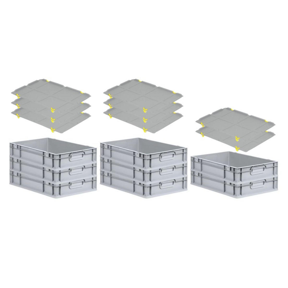 EUROBOX 8x Nextgen Economy Mit Auflagedeckel Grau/Gelb Griffe Geschlossen 23 Liter - Gelb, Kunststoff (40/12/60cm) - PROREGAL