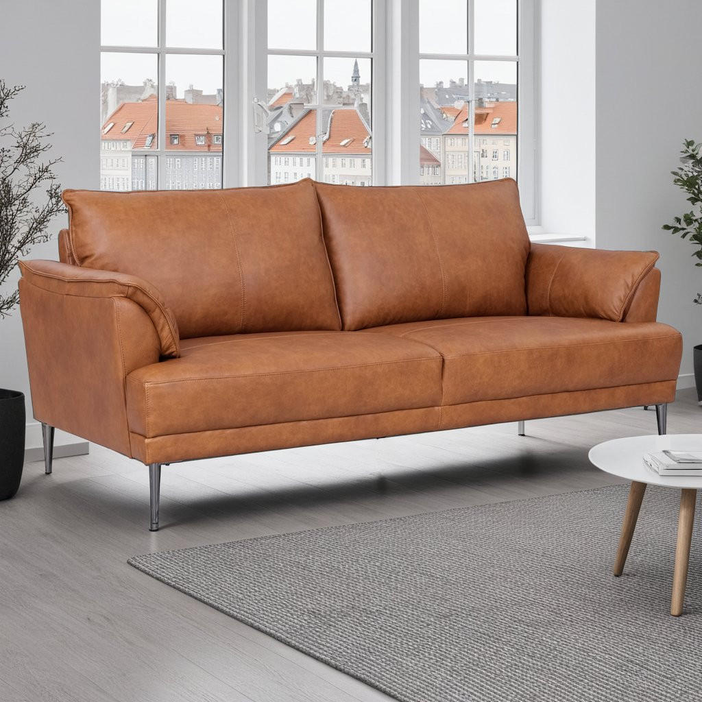 DREISITZER-SOFA Echtleder Braun - Schwarz/Braun, Leder/Metall (195/88/90cm) - Furnhouse