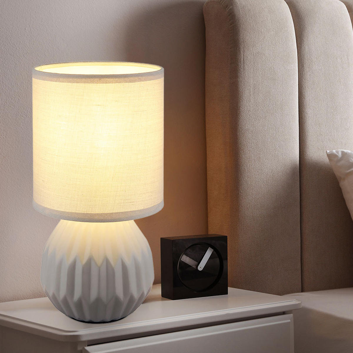 TISCHLEUCHTE SYLAS Grau Keramik Textil - Grau, Textil (12/12/23cm) - Globo Lighting