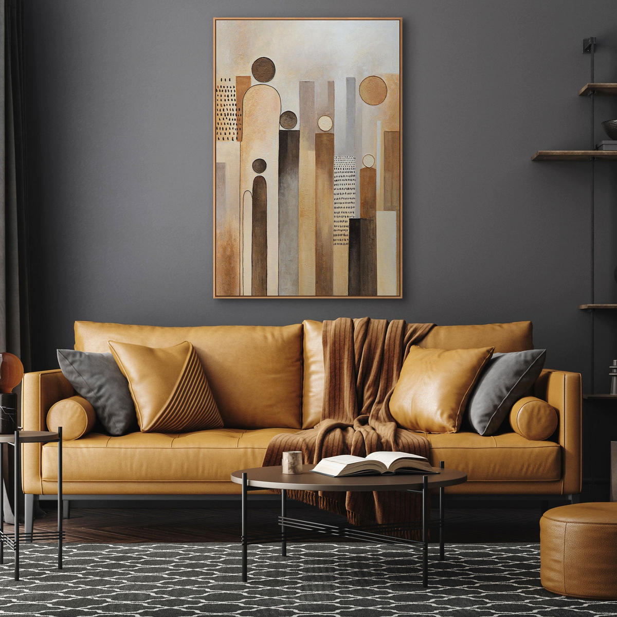 GEMÄLDE Stadt der Figuren Schattenfugenrahmen Eichefarben 120x80 cm - Eichefarben, Holz (120/80cm) - YS-art gallery