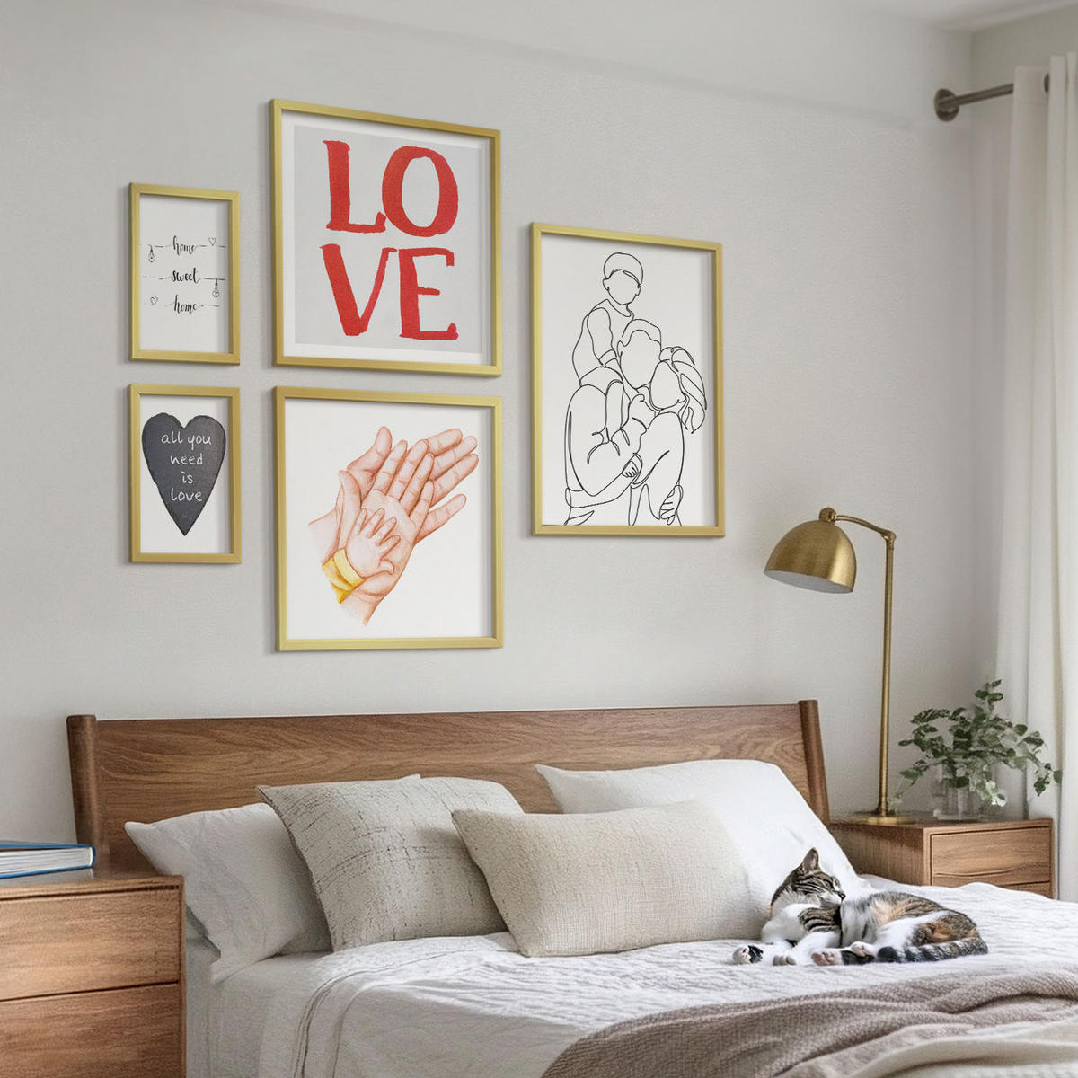 BILDER SET 5er Set - 50x50 cm & 20x30 cm & 40x60 cm Goldrahmen - Weltraum-Astronauten-Sterne - Goldfarben, Kunststoff (40/60cm) - TULUP