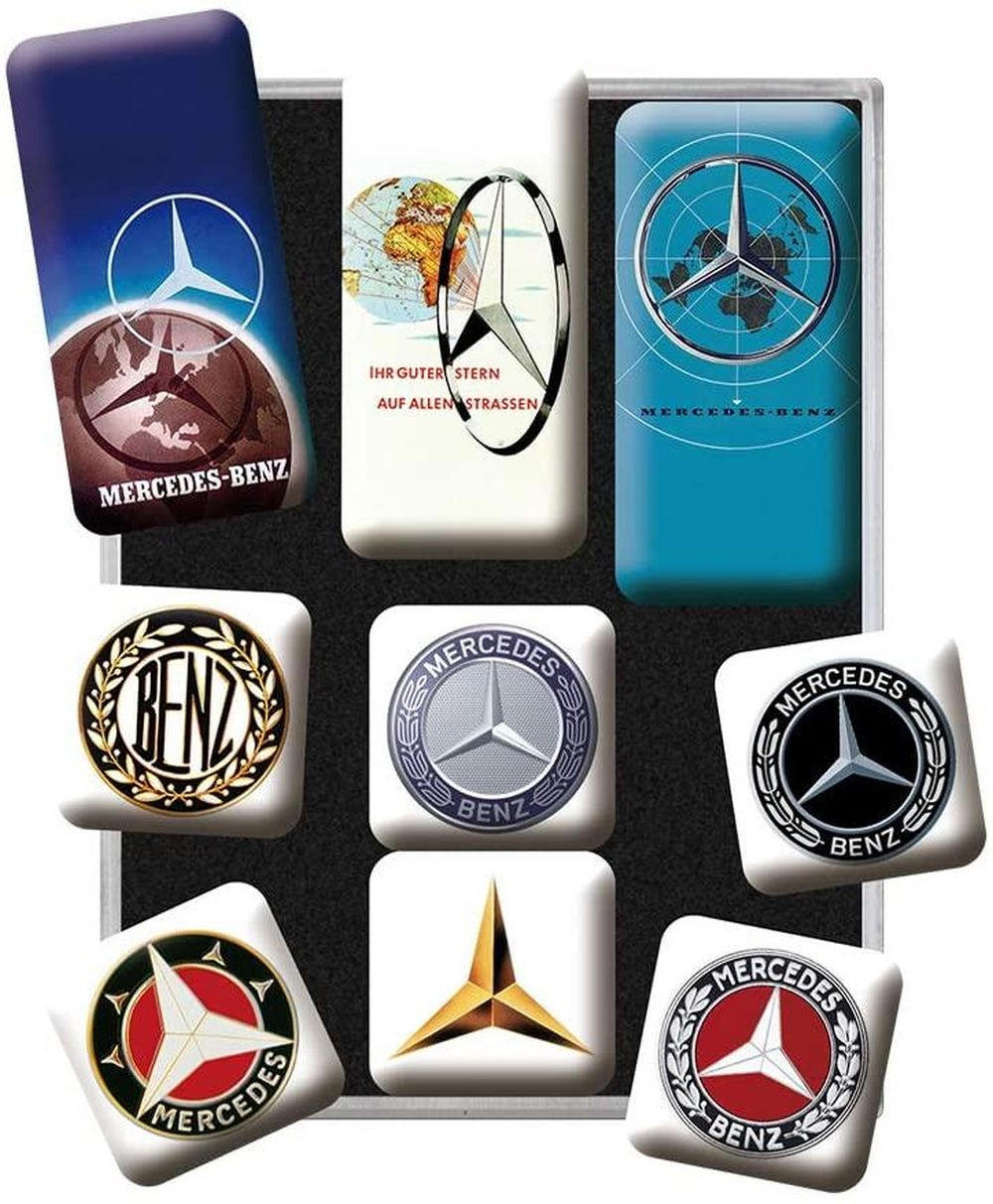 MAGNETSET 9-teilig Mercedes-Benz Logo Evolution - Multicolor, Metall (7/9/2cm) - Nostalgic-Art