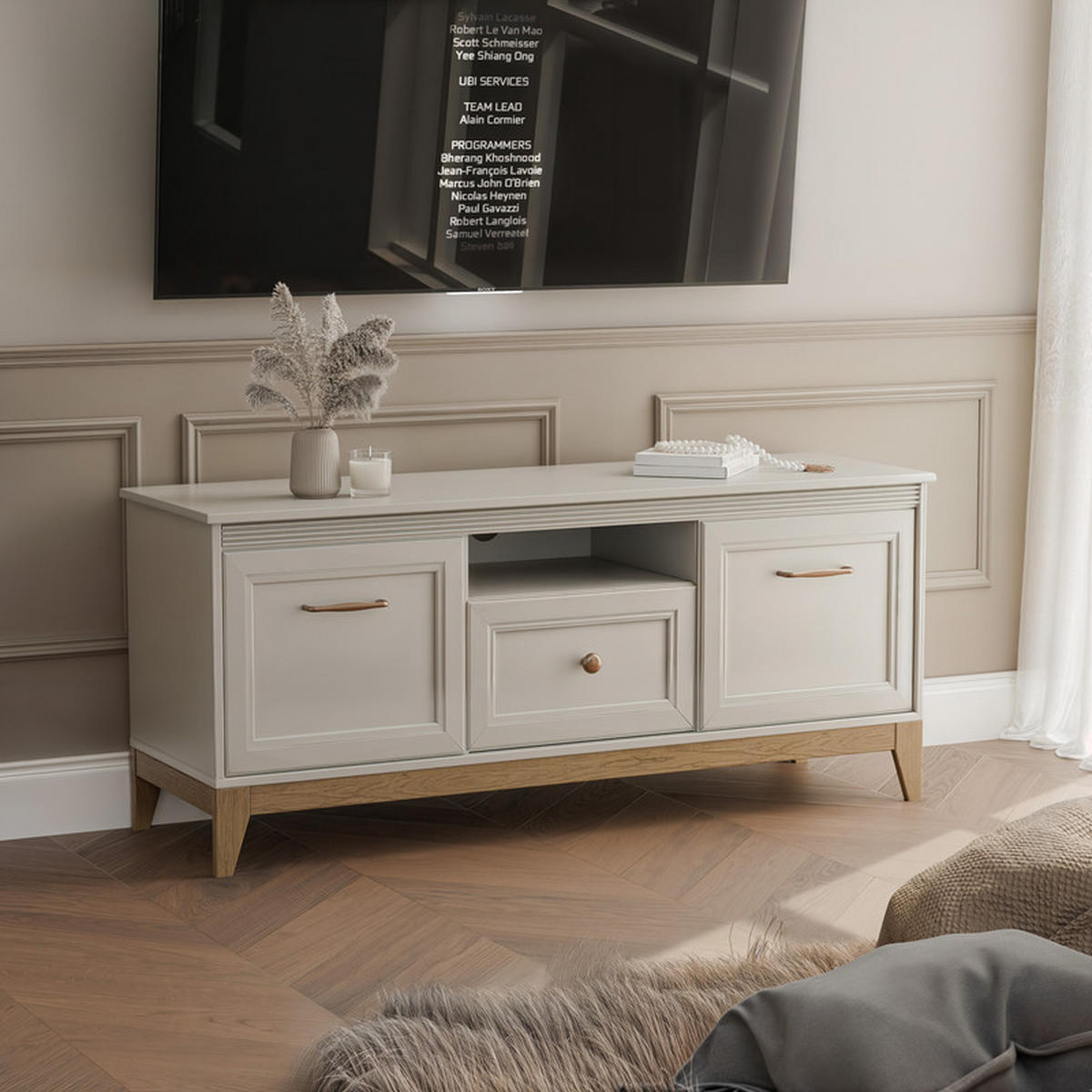 TV-LOWBOARD DIUNA 136 cm, Kaschmir - Kaschmir/Goldfarben, Holzwerkstoff/Metall (135.5/61.5/40.5cm) - Idohome