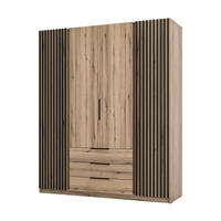 KLEIDERSCHRANK Nehir Korpus Eiche Evoke, Front Eiche Evoke/Schwarz 200 cm - 4T3S Modern mit Schubladen und 2 Lamellentüren außen - Eichefarben, Holzwerkstoff/Kunststoff (200/239/61.9cm) - AX Living