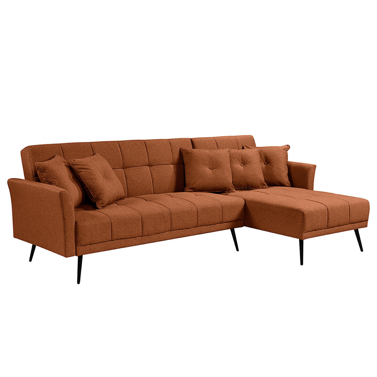 ECKSOFA mit Schlaffunktion - Flachgewebe - Rostfarben/Schwarz, Textil/Metall (250/144cm) - home24