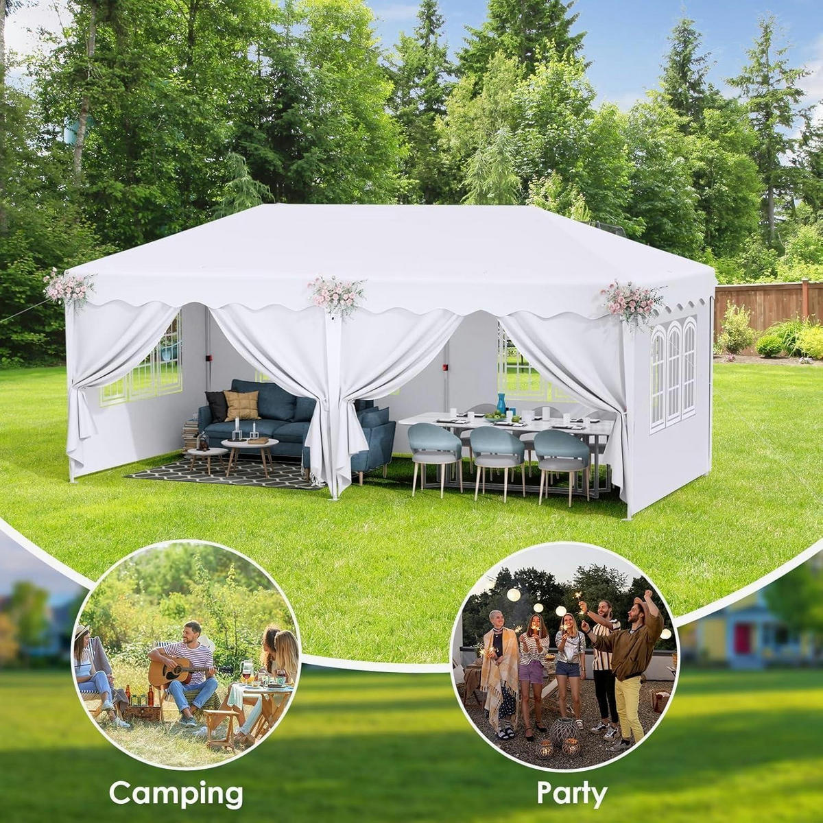 FALTPAVILLON 3x6 m Weiß Wasserdicht mit 6 Seitenteilen - Weiß, Metall (300/270/600cm)