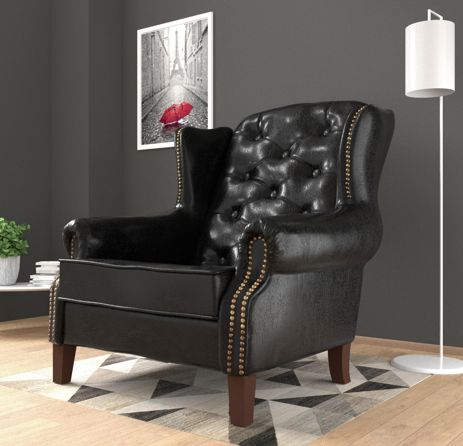 CHESTERFIELD-SESSEL Lento Schwarz vegan Leder - Schwarz/Braun, Holz/Textil (102/102/93cm) - S-Style Möbel
