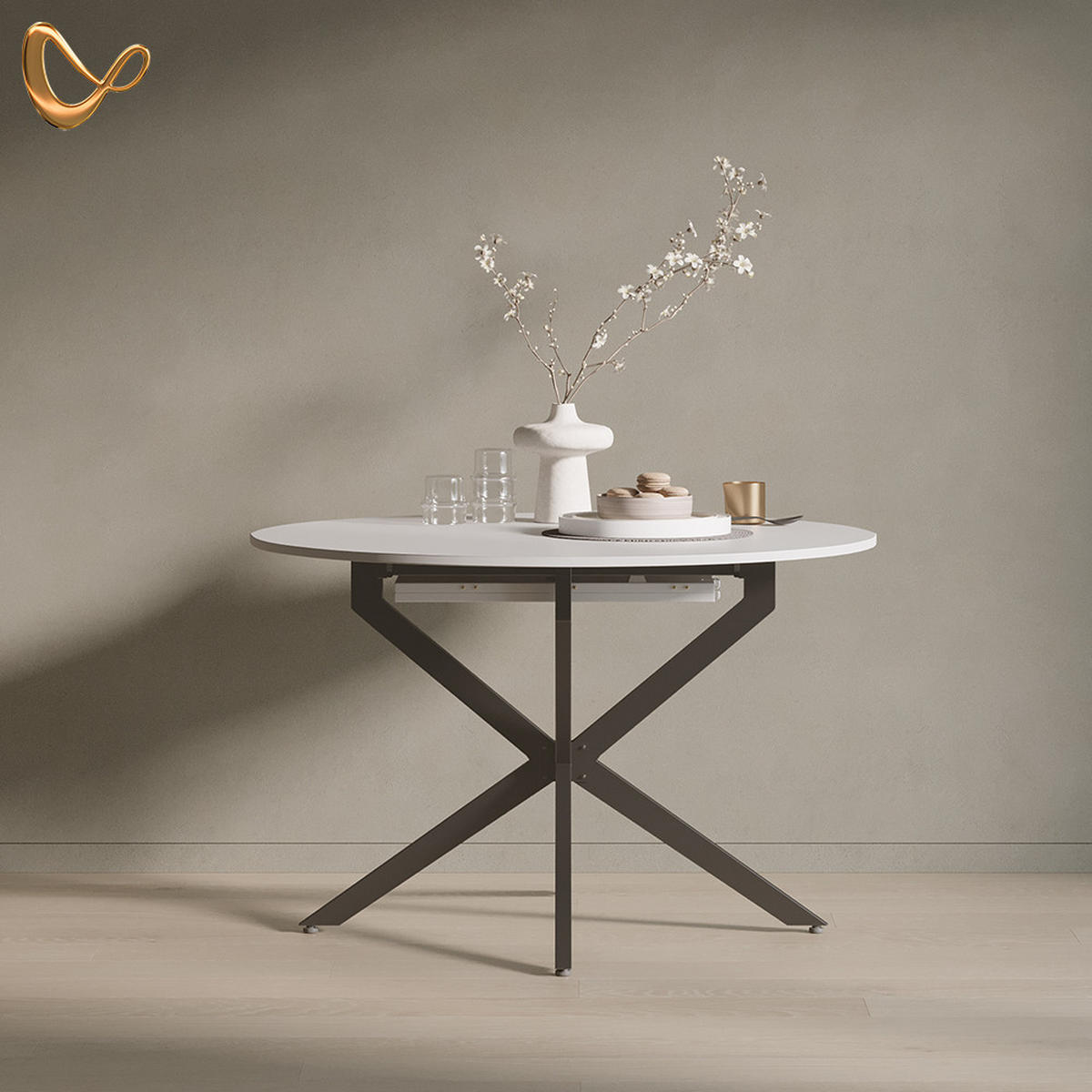 ESSTISCH Firenze Weiß/Schwarz 120 x 120 cm ausziehbar - Schwarz/Weiß, Holzwerkstoff (120/120/76.5cm) - Livinity®