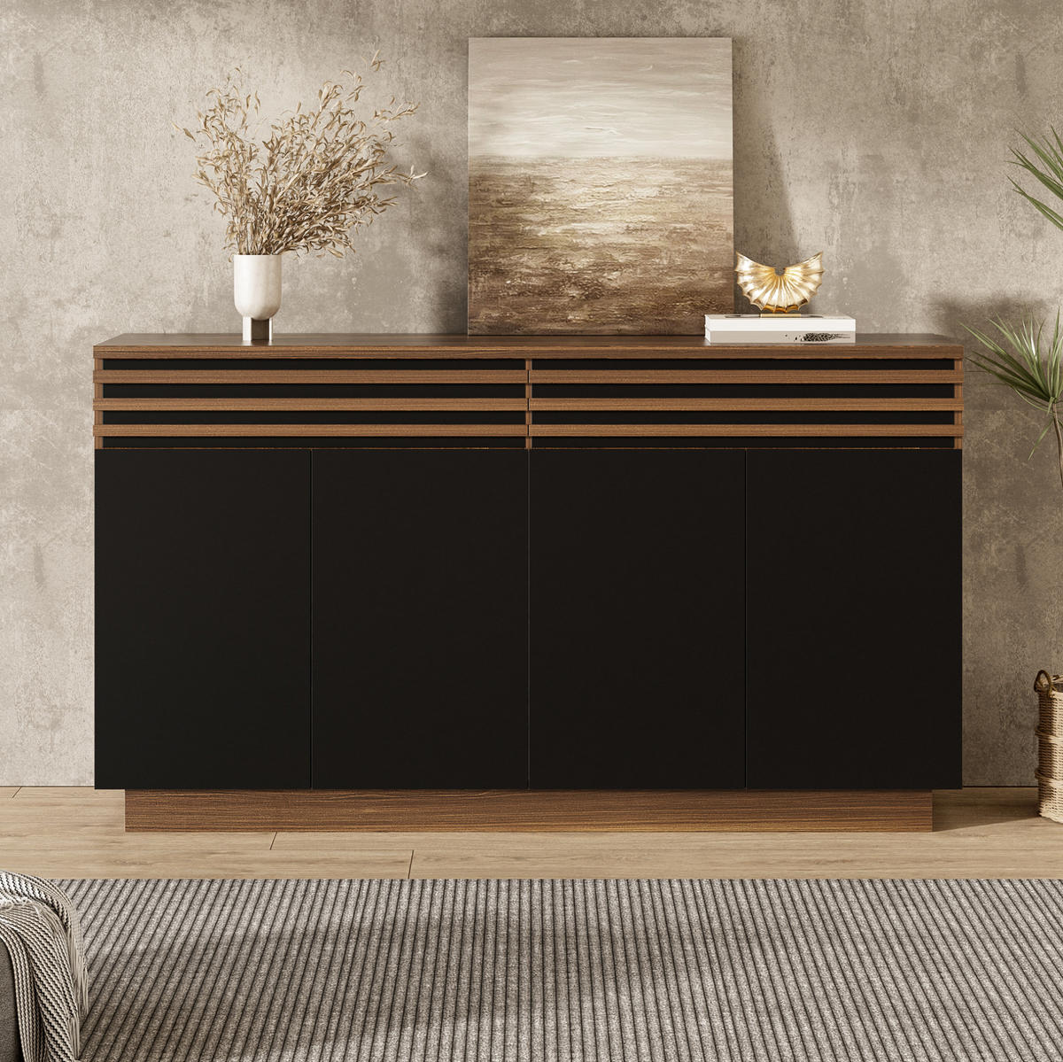 SIDEBOARD 150/40/85 cm Schwarz/Braun aus MDF mit viel Stauraum - Schwarz, Holzwerkstoff (40/85/150cm) - OKWISH