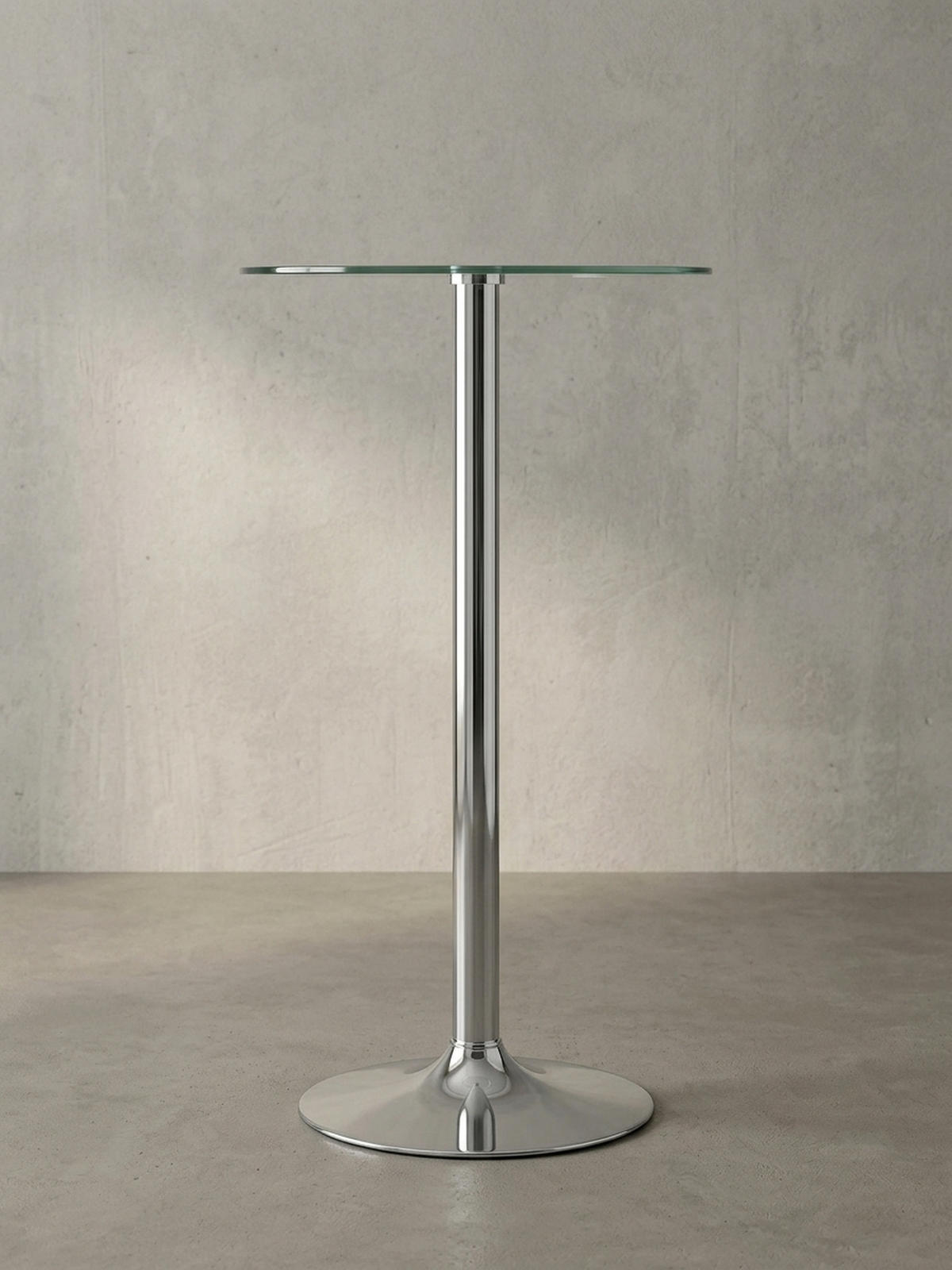 STEHTISCH – Ø 60 cm, Sicherheitsglas, Drehfunktion, Trompetenfuß, Chrom - Silberfarben, Glas/Metall (60/60/105cm) - KADIMA DESIGN