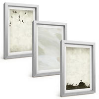 BILDER SET 3er Set - 20x30 cm Silberner Rahmen - Vögel, Steine, Pinselstriche, Verzierungen - Silberfarben, Kunststoff (20/30cm) - TULUP