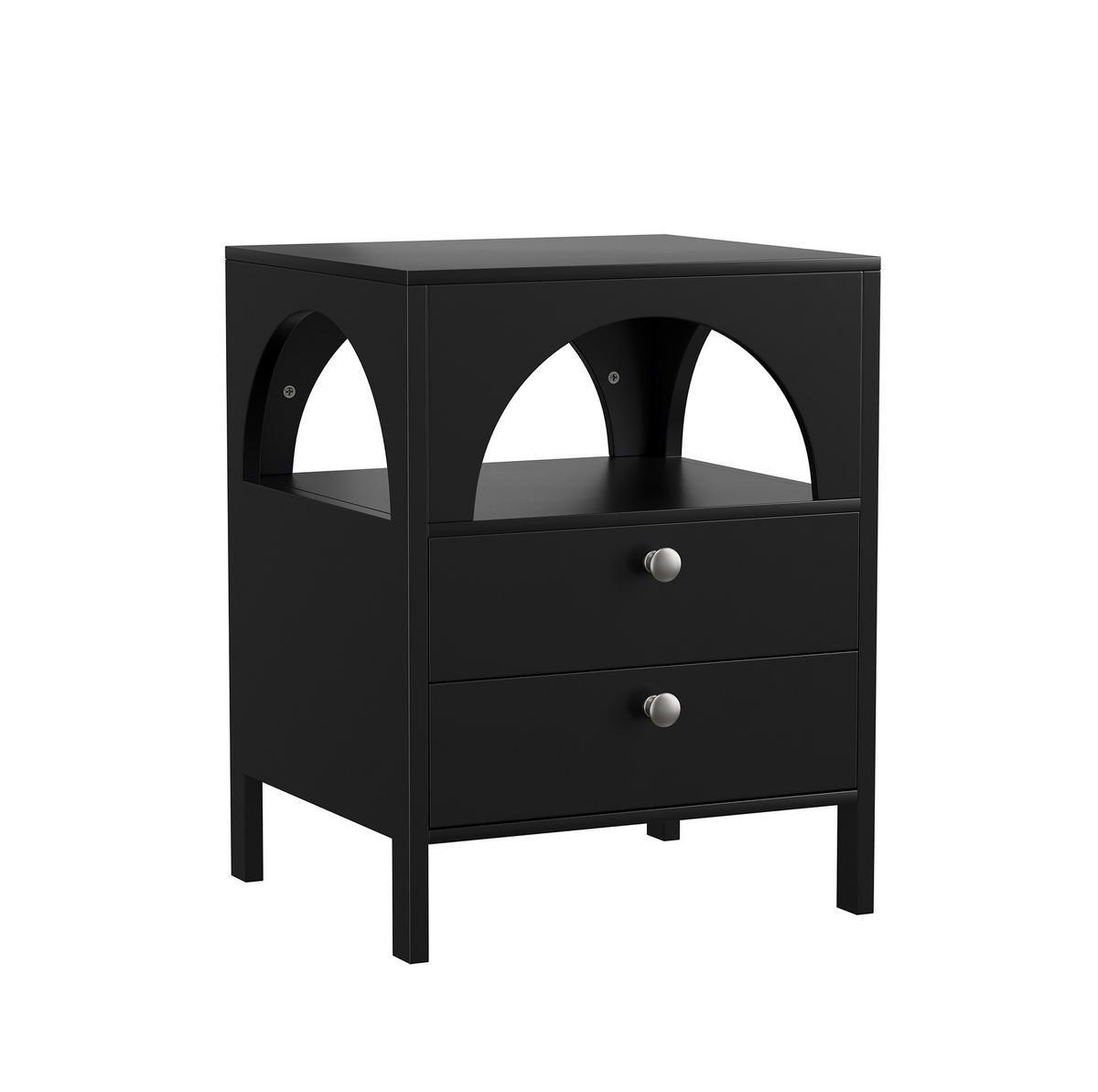 NACHTTISCH 45/40/58 cm schwarz aus MDF mit 2 Schubladen - Schwarz, Holzwerkstoff (40/58/45cm) - OKWISH