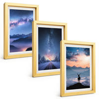 BILDER SET 3er Set - 20x30 cm Goldrahmen - Nachthimmel Berge Nebel Hirsch - Goldfarben, Kunststoff (20/30cm) - TULUP