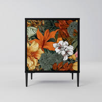 SIDEBOARD RADIANT FLORA, Schwarz, 57,5x42x72,5 cm, Schwarze Metallfüße - Multicolor/Schwarz, Holzwerkstoff/Metall (57.5/72.5/42cm) - SpaceRebels