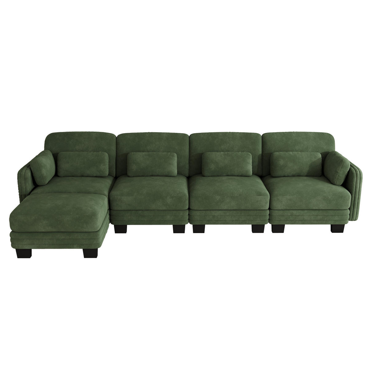 ECKSOFA 4-Sitzer L-Form mit Ottomane, DE-42686, Grün - Grün, Holz (330/143cm) - ComfortXL