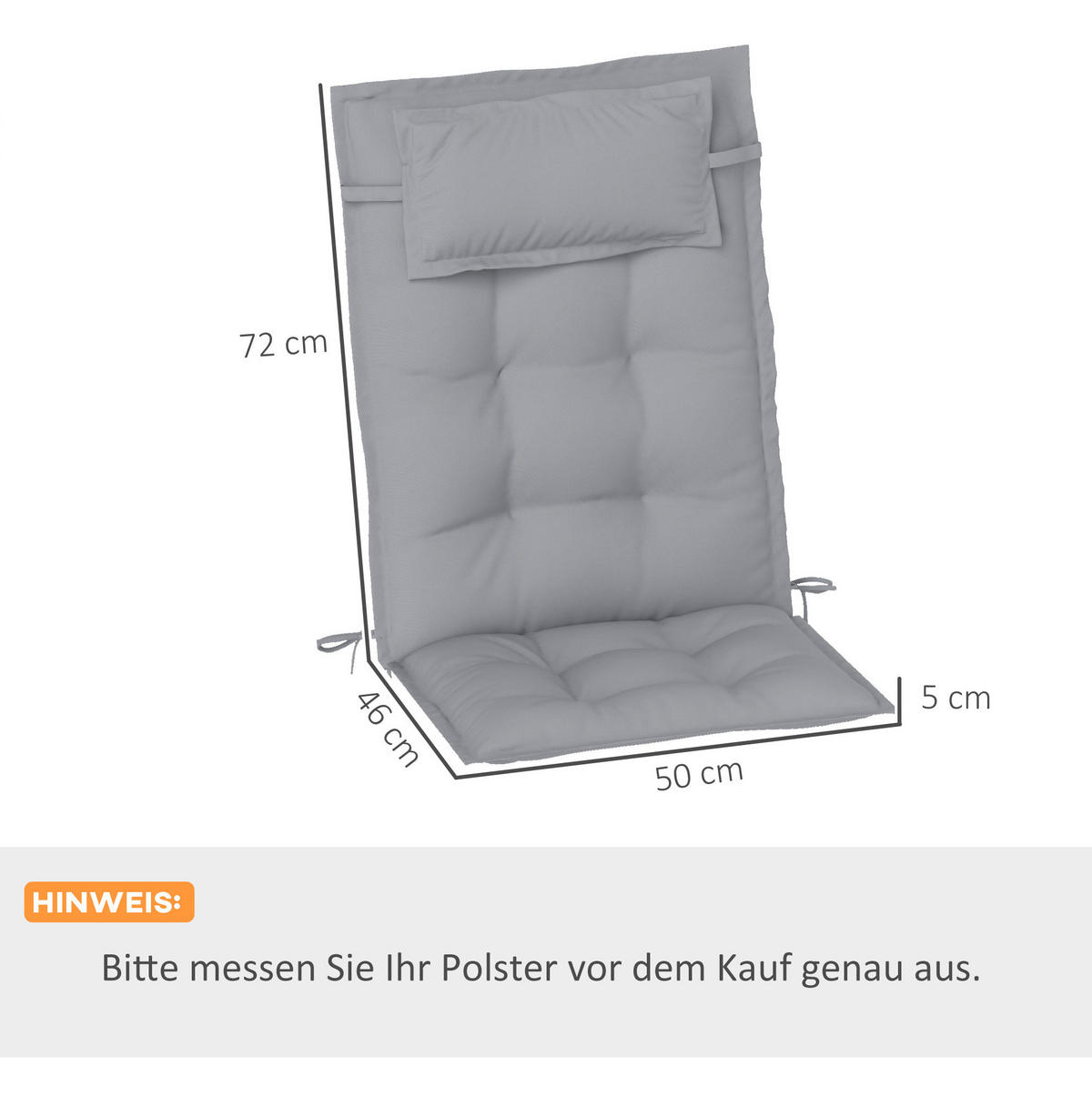 SESSELAUFLAGENSET 2er-Set aus Polyester 50x116x5 cm in Hellgrau mit Bändern - Hellgrau, Textil (50/5/116cm) - Modfu