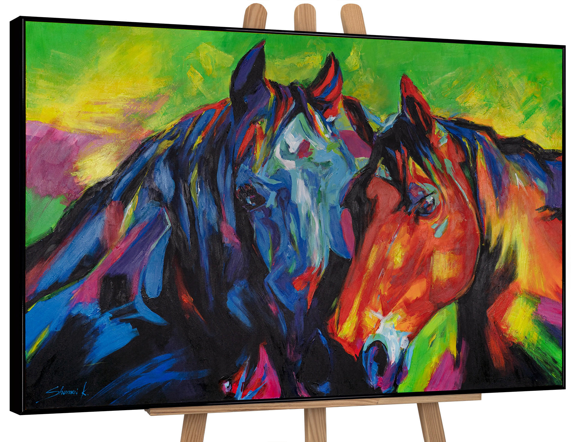 GEMÄLDE Vielfarbige Mähnen Schattenfugenrahmen Schwarz 120x80 cm - Schwarz, Holz (120/80cm) - YS-art gallery