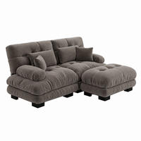 SOFA modular Chenille Brown mit Ottomane und Kissen - Dunkelgrau, Holzwerkstoff (145/220cm) - Meubliv
