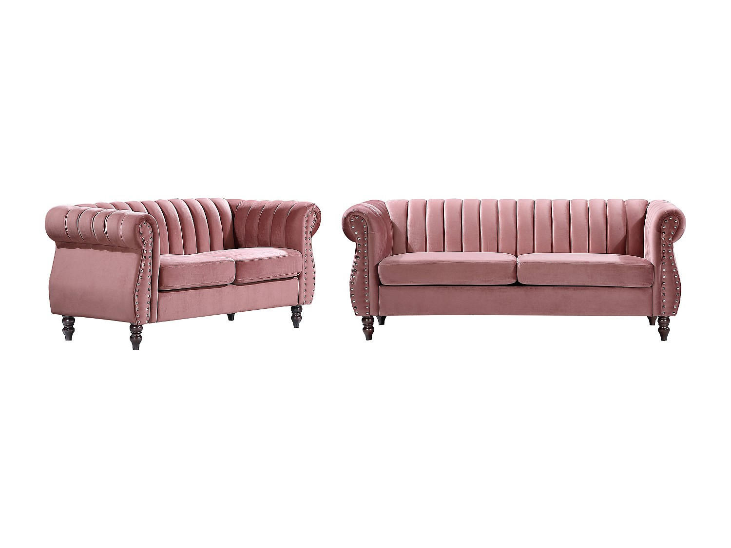 CHESTERFIELD-SOFAGARNITUR - 3-Sitzer & 2-Sitzer - Samt - Altrosa - TRUMBO - Pink, Textil (195/77/78cm) - Vente-Unique