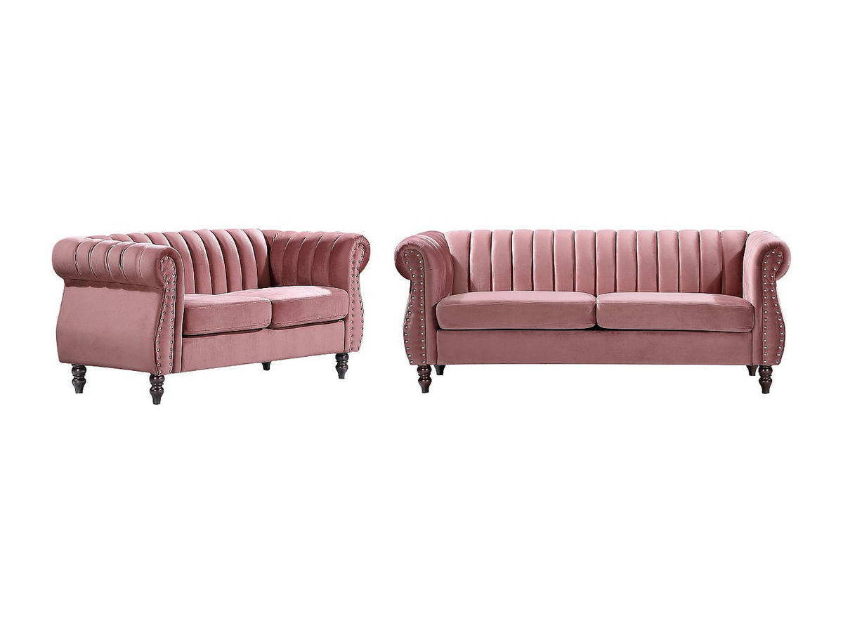 CHESTERFIELD-SOFAGARNITUR - 3-Sitzer & 2-Sitzer - Samt - Altrosa - TRUMBO - Pink, Textil (195/77/78cm) - Vente-Unique