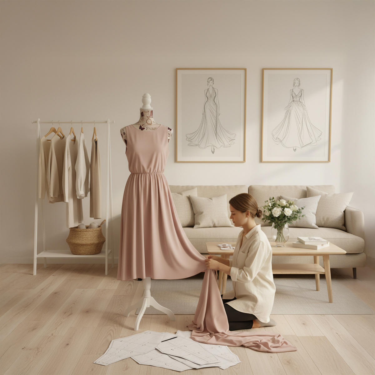 MANEKÝNKA - viacfarebná, drevo/textil (41/167/34cm) - Relaxdays