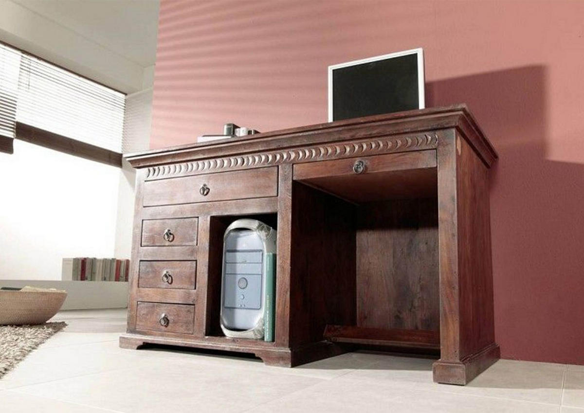 SCHREIBTISCH Akazie 140x64x80 nougat lackiert OXFORD #511 - Dunkelbraun, Holz (64/140/80cm) - Massivmoebel24