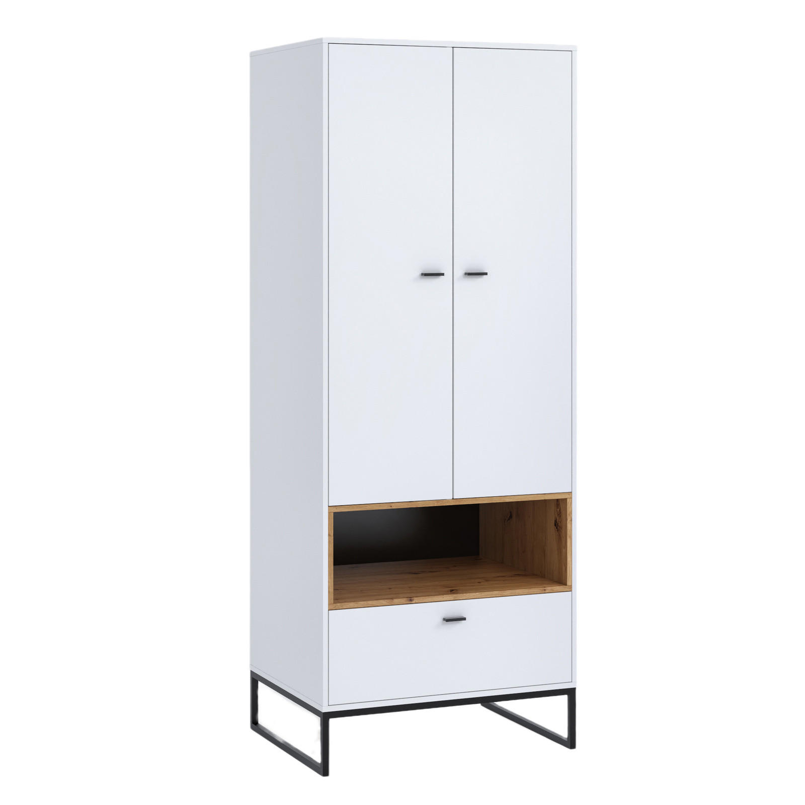 KLEIDERSCHRANK Randy mit Schublade 80/202/60 - Schwarz/Weiß, Holzwerkstoff/Kunststoff (80/202/60cm) - Ravio