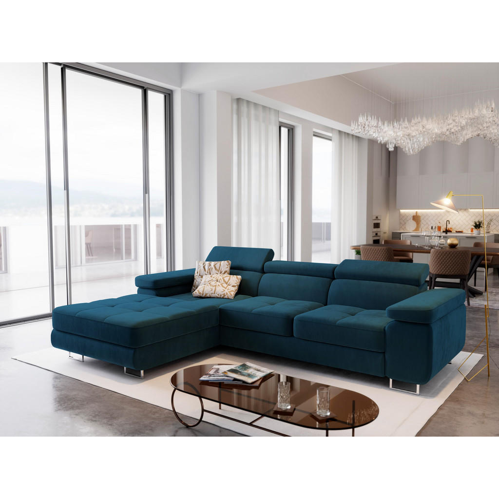 Thumbnail - Masseno Ecksofa, Blau, Holz, 3-Sitzer, L-Form,L-Form, 280x205 cm, Wohnzimmer, Sofas & Couches, Wohnlandschaften, Ecksofa...