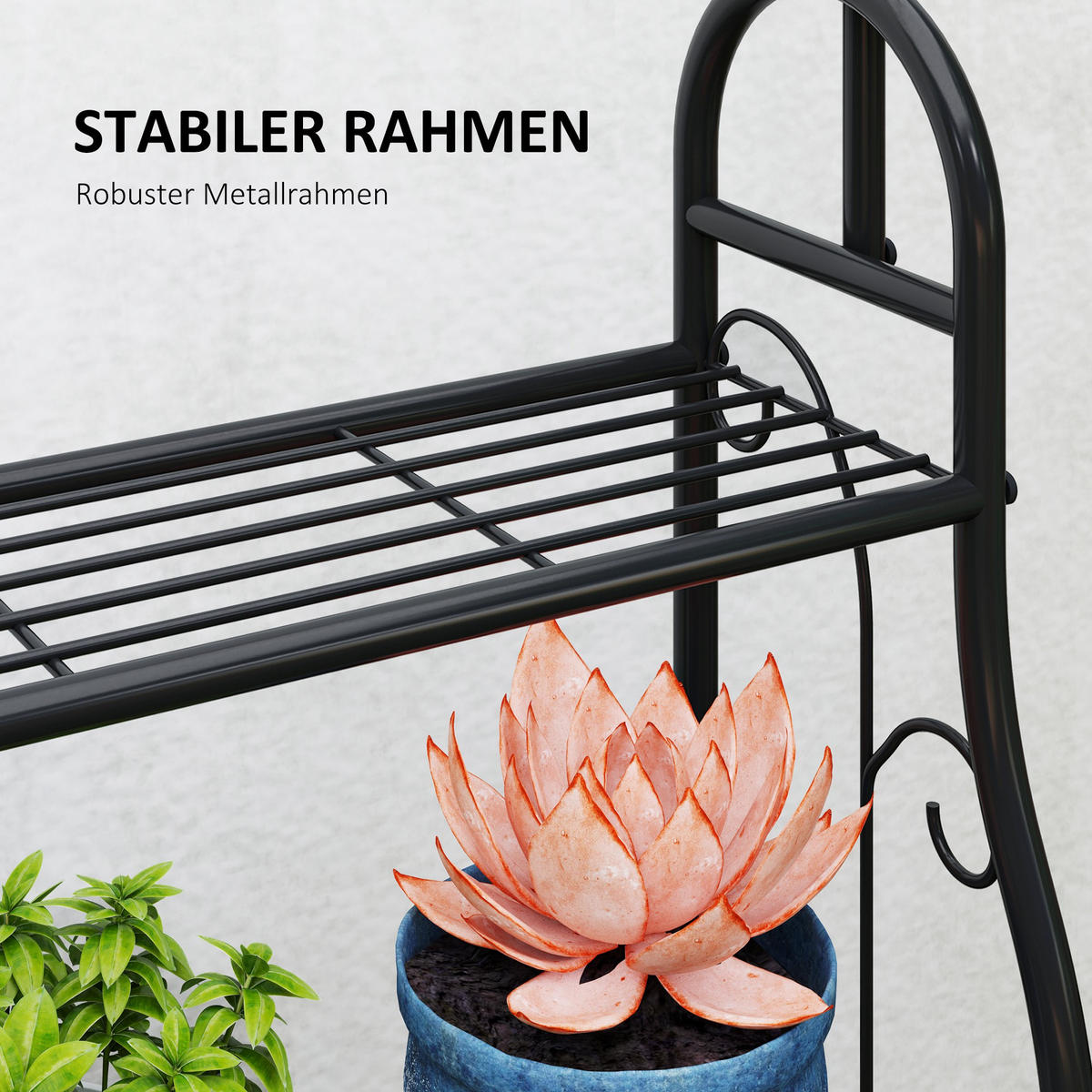 PFLANZENSTÄNDER mit Haken 3-Etagen - Schwarz, Metall (25/137/75cm) - Outsunny