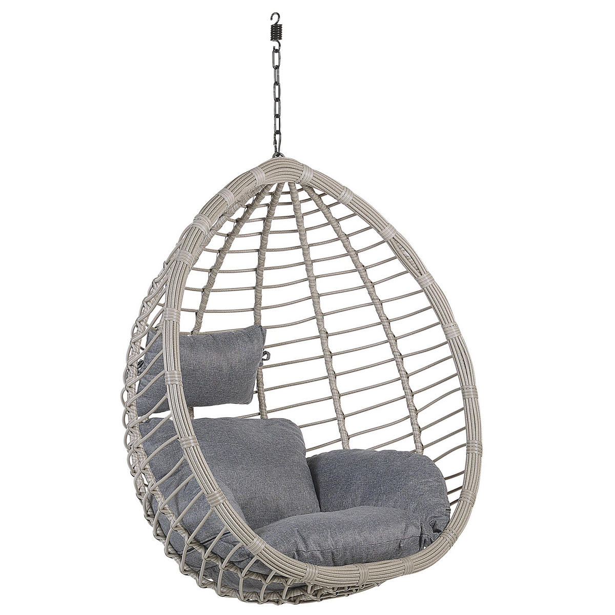 HÄNGESESSEL mit Gestell PE Rattan grau 97 cm Tollo - Grau, Kunststoff (106/199/97cm) - Beliani