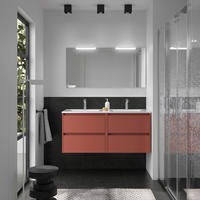 BADMÖBELSET NOJA 1200 4 Schubladen ROT SATIN + Waschbecken + Spiegel - Schwarz, Metall (45/54/120cm) - Salgar