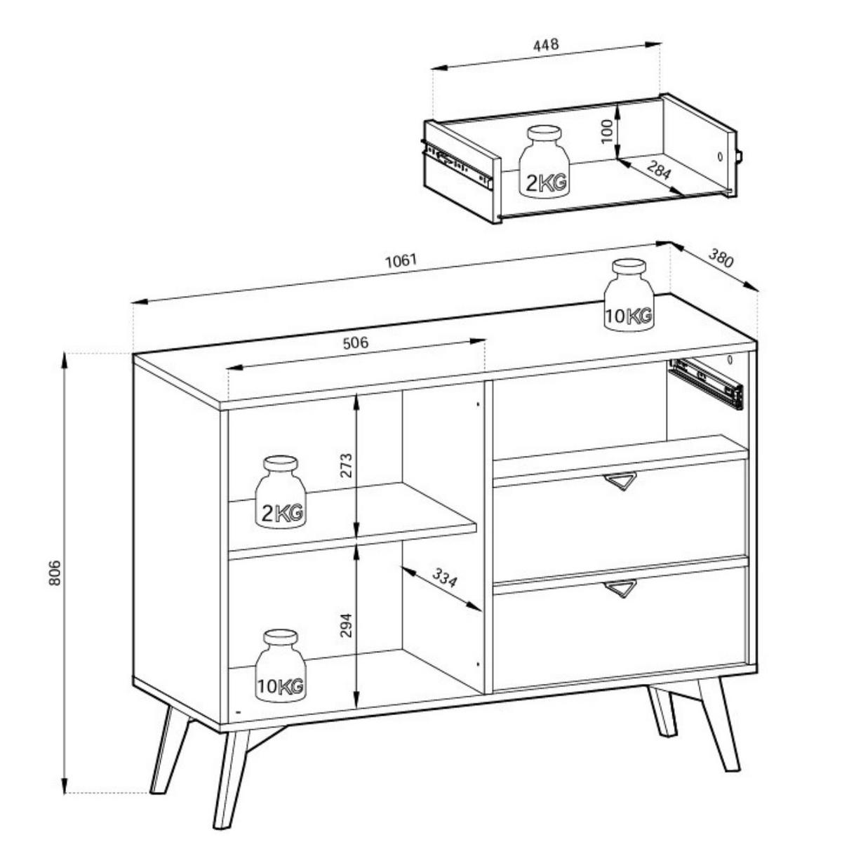 KOMMODE Silva 106 cm in der Farbe Eukalyptus + Scandi-Fischgrätmuster mit Türen und Schubladen - Goldfarben/Grün, Holz/Holzwerkstoff (106/81/38cm) - Ravio