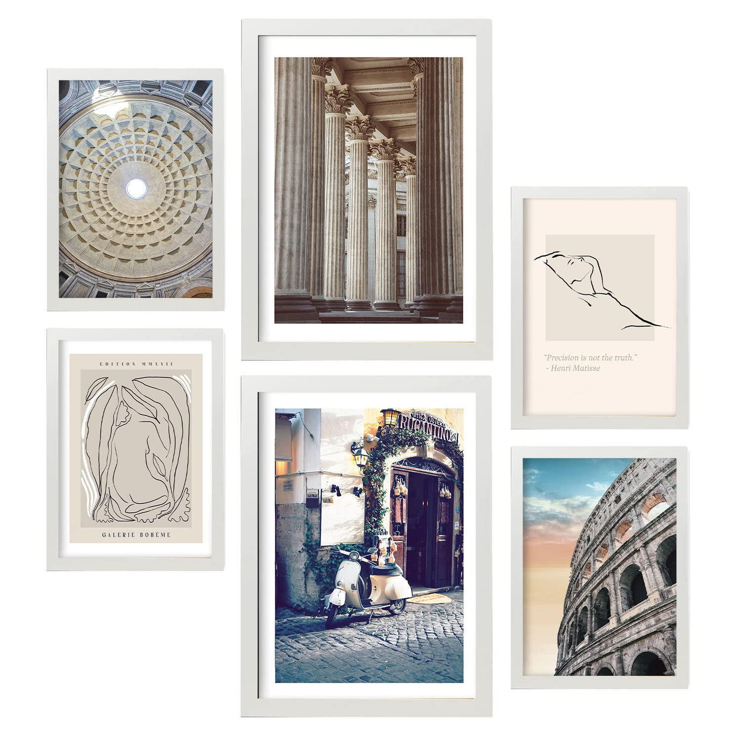 POSTER Set Mit 6 Vintage Rom A3 & A4 Weißer Rahmen - Weiß, Papier (29/3cm) - Nacnic