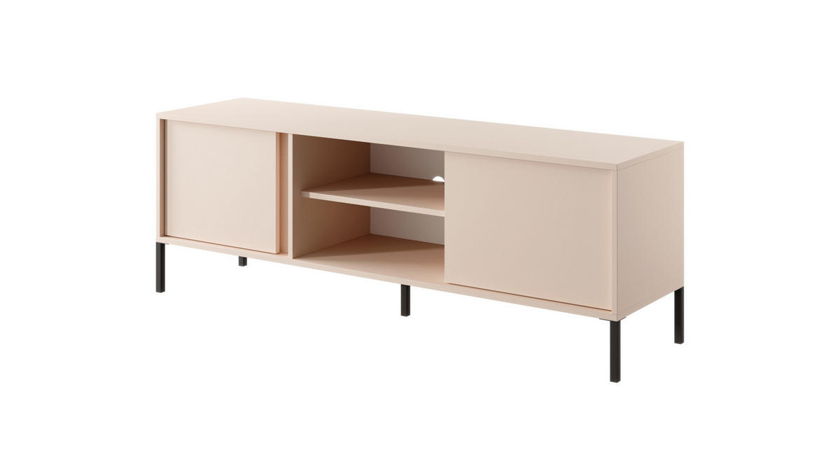 TV-SCHRANK Holen Beige, zweitürig mit schwarzen Beinen - Beige/Schwarz, Holzwerkstoff/Metall (153/53/40cm) - Bettso