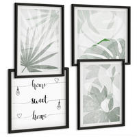 BILDER SET 4er Set - 50x50 cm & 40x60 cm Schwarzer Rahmen - Die Blätter der Pflanzen sind grünlich-grau. - Schwarz, Kunststoff (50/50cm) - TULUP