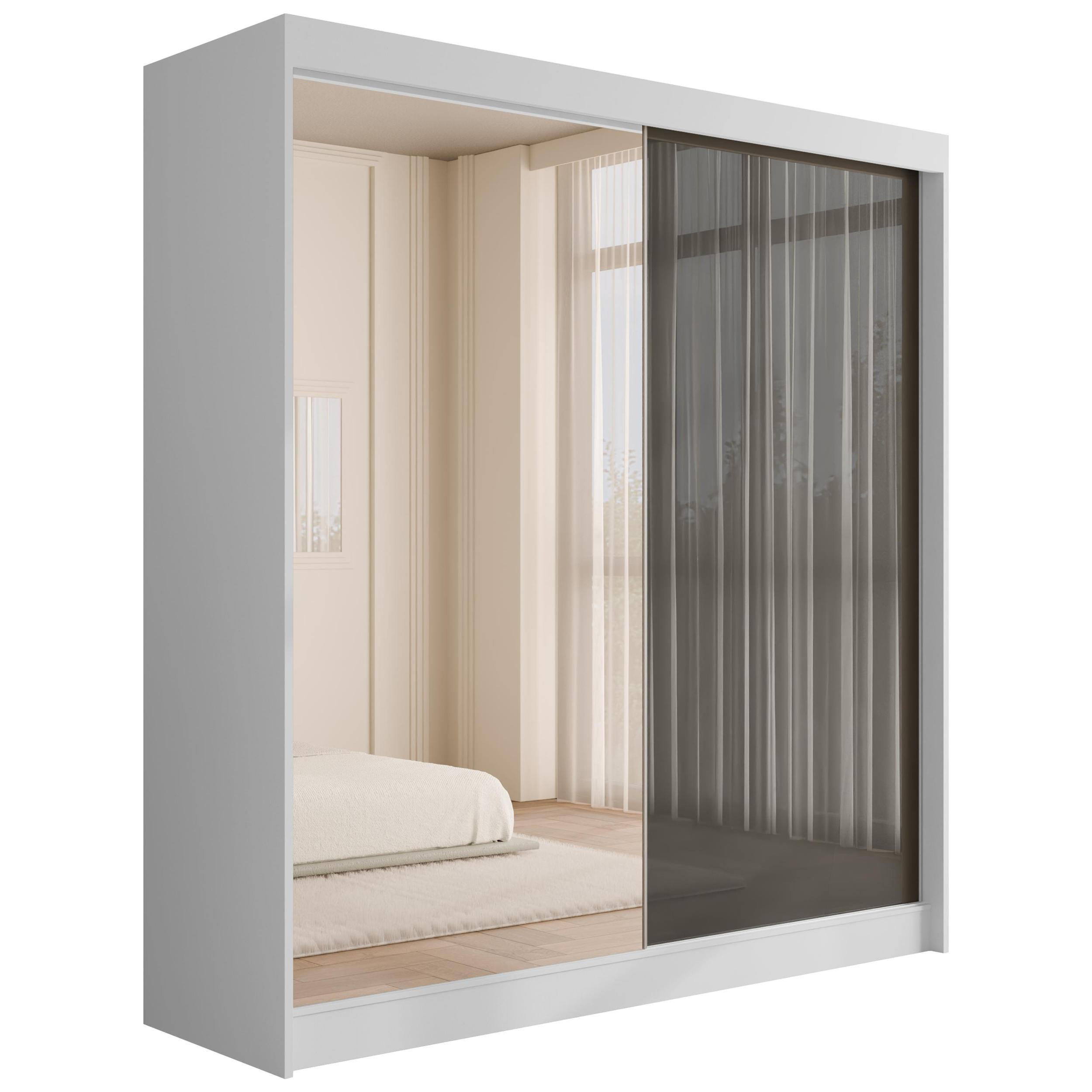 KLEIDERSCHRANK VESLI - 200 cm - Weiß|Grau - Weiß/Grau, Holzwerkstoff (200/215/61cm) - ALTDECOR