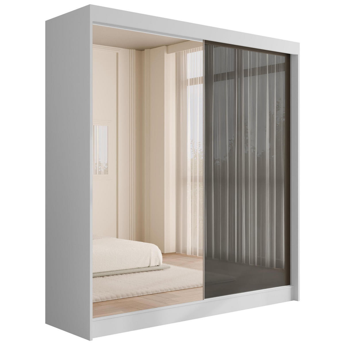 KLEIDERSCHRANK VESLI - 200 cm - Weiß|Grau - Weiß/Grau, Holzwerkstoff (200/215/61cm) - ALTDECOR