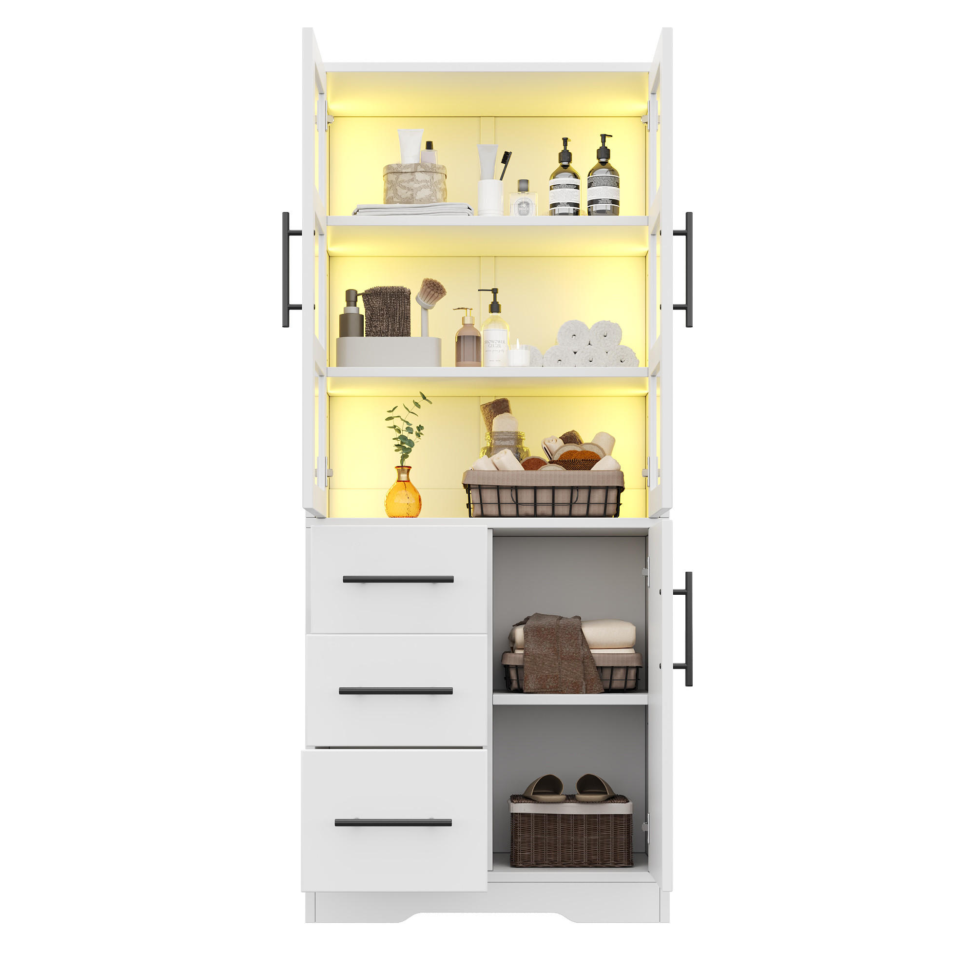BADEZIMMERSCHRANK in Weiß Aufbewahrungsschrank mit Verstellbare Einlegeböden und App-gesteuertes LED, B72/T35/H170cm - Weiß, Glas/Holzwerkstoff (72/170/35cm) - STILVORA