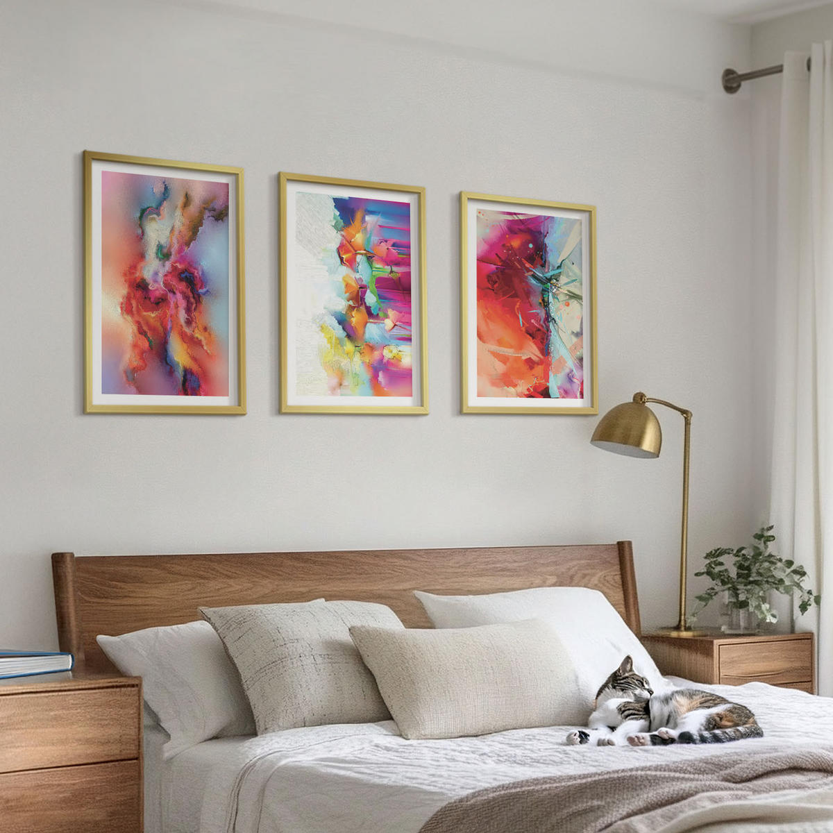 BILDER SET 3er Set - 40x60 cm Goldrahmen - Farbenfrohe Abstraktionen der Form - Goldfarben, Kunststoff (40/60cm) - TULUP